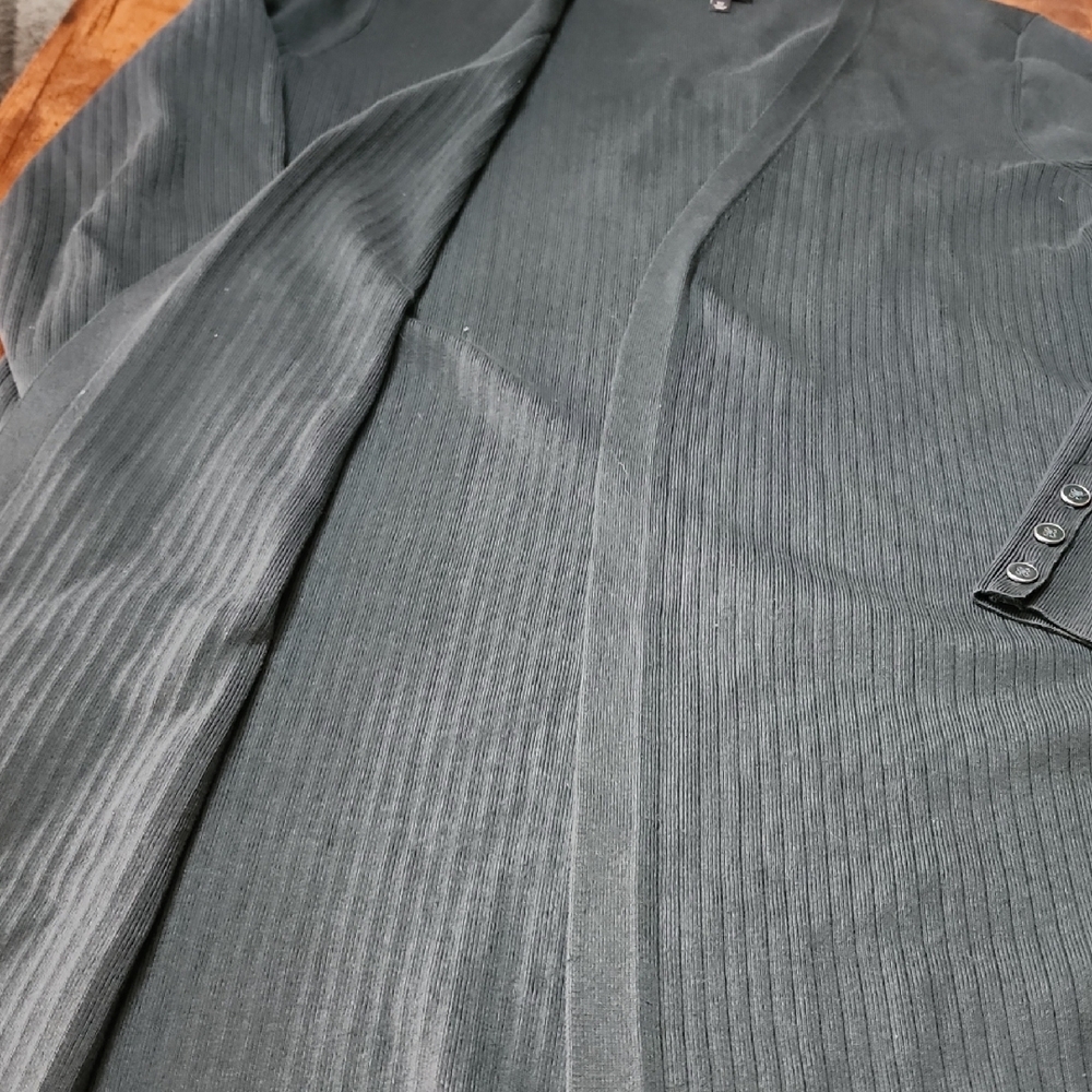TALBOTS | Forest Green Longline Ribbed Duster Cardigan Open Front Plus | 1X - Picture 6 of 12